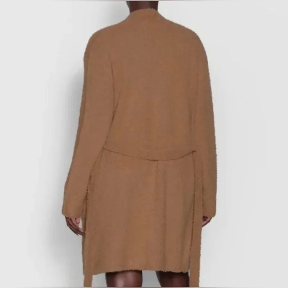 Skims Fit Cozy Knit Robe Tie Waist Long Sleeve Pockets Size 2X/3X Camel